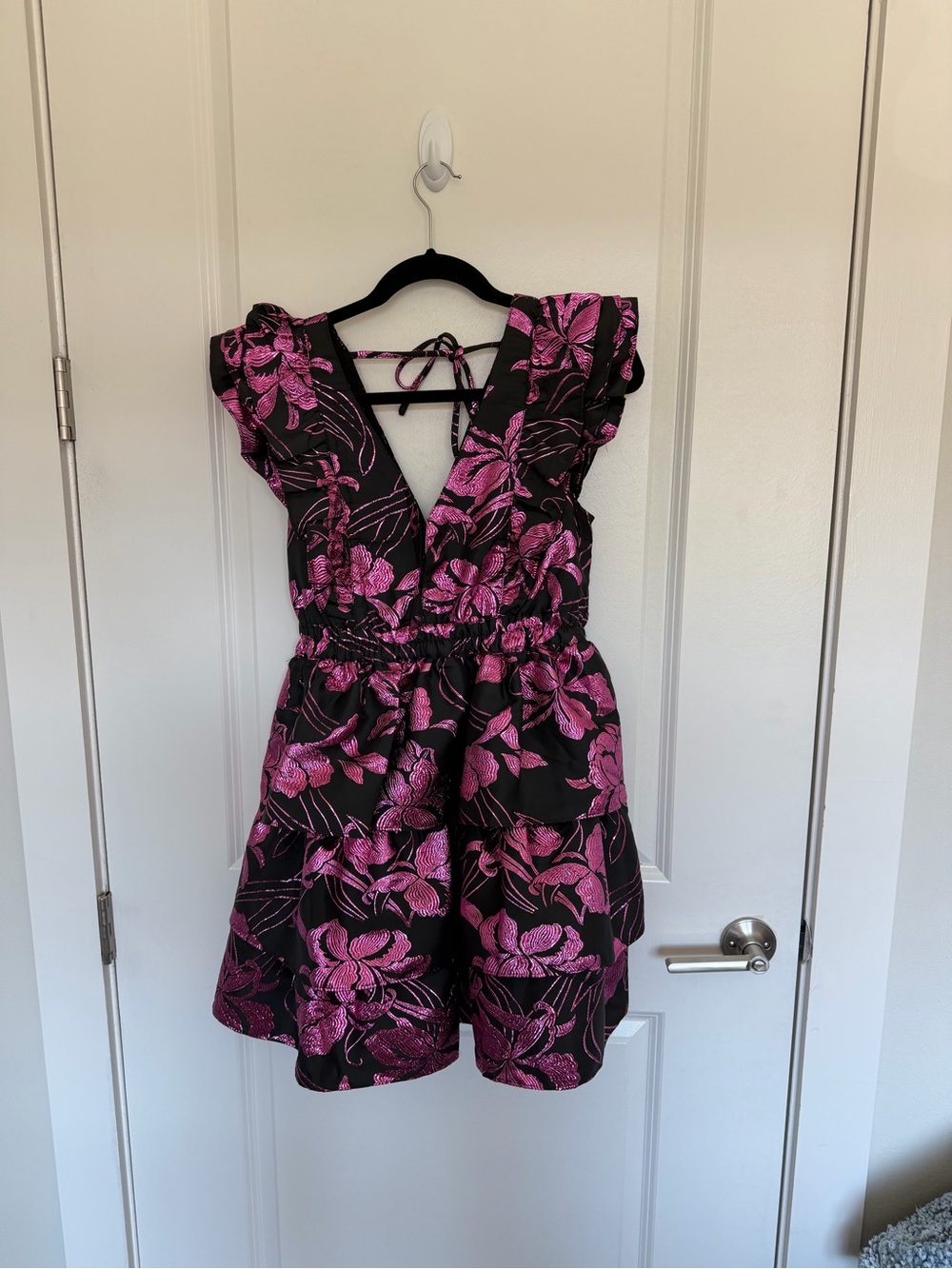 Buddy Love Black Mini Dress with Pink Floral Jacquard - Picture 3 of 5